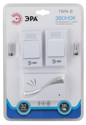 Звонок беспроводной аналоговый Эра TWIN-B 32 мелодии Белый картинка 